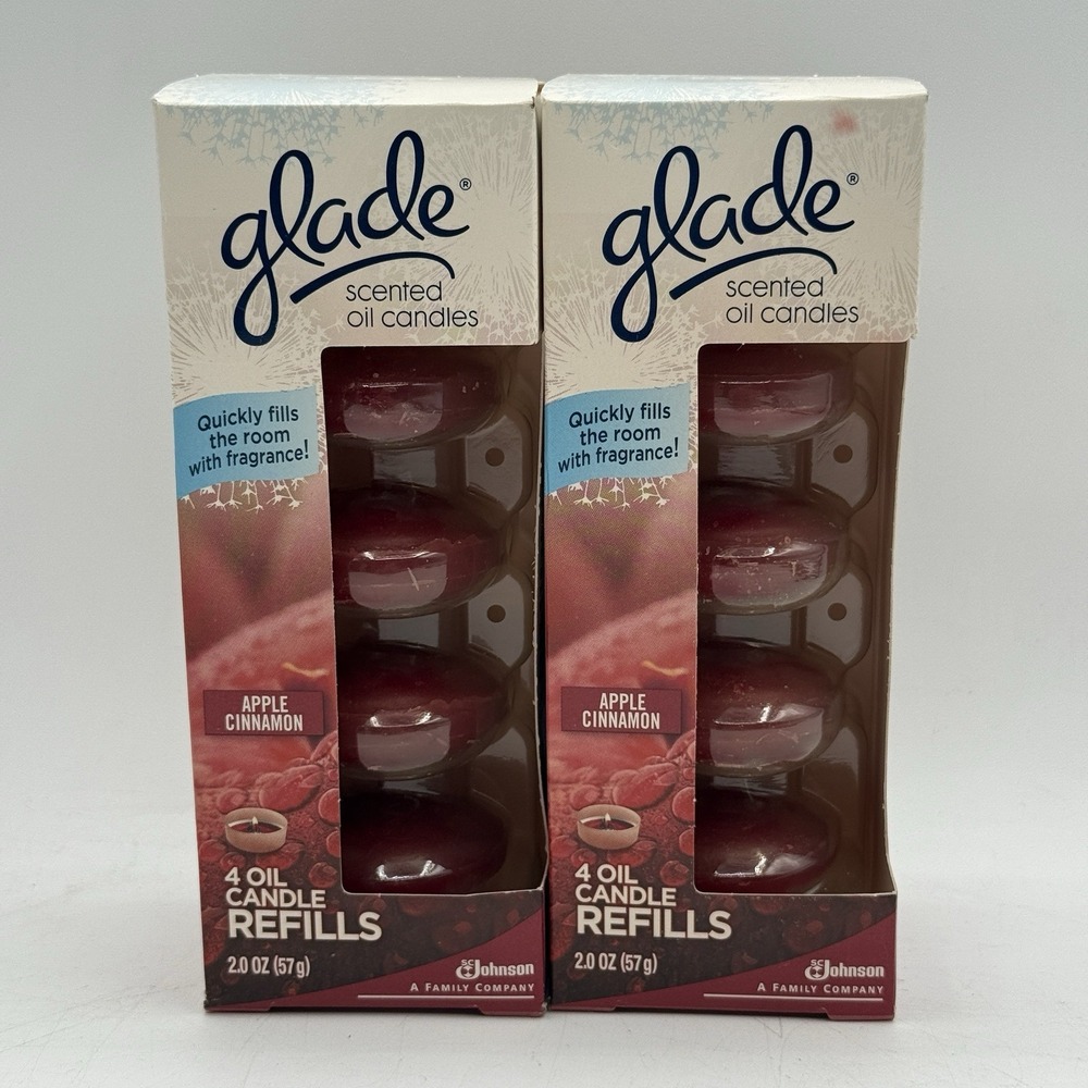 GLADE Scented Oil Candle Refills Apple Cinnamon 2‎ Boxes 8 Candles New Sealed